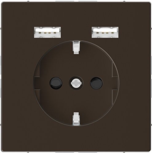 Розетка с заземлением +2xUSB тип A+A без рамки Schneider Electric Merten D-Life 1-м. мокко картинка